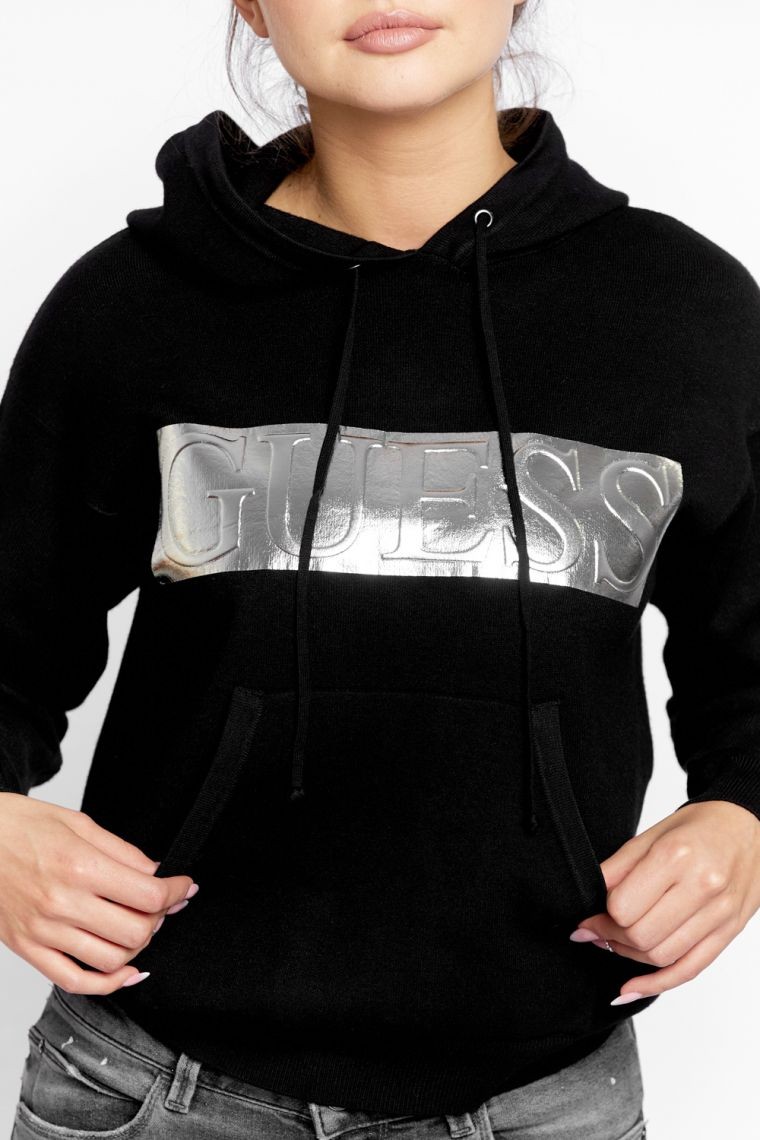 GUESS Black women's hoodie with silver logo