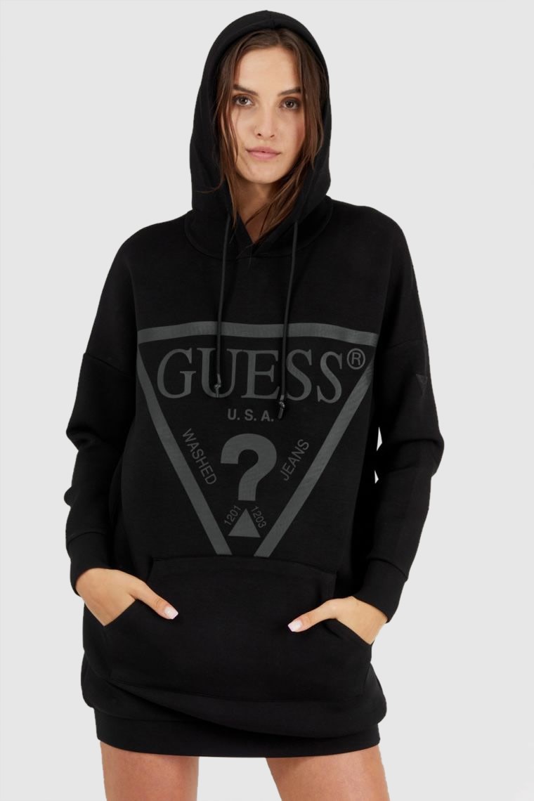 GUESS Women's long black hooded sweatshirt