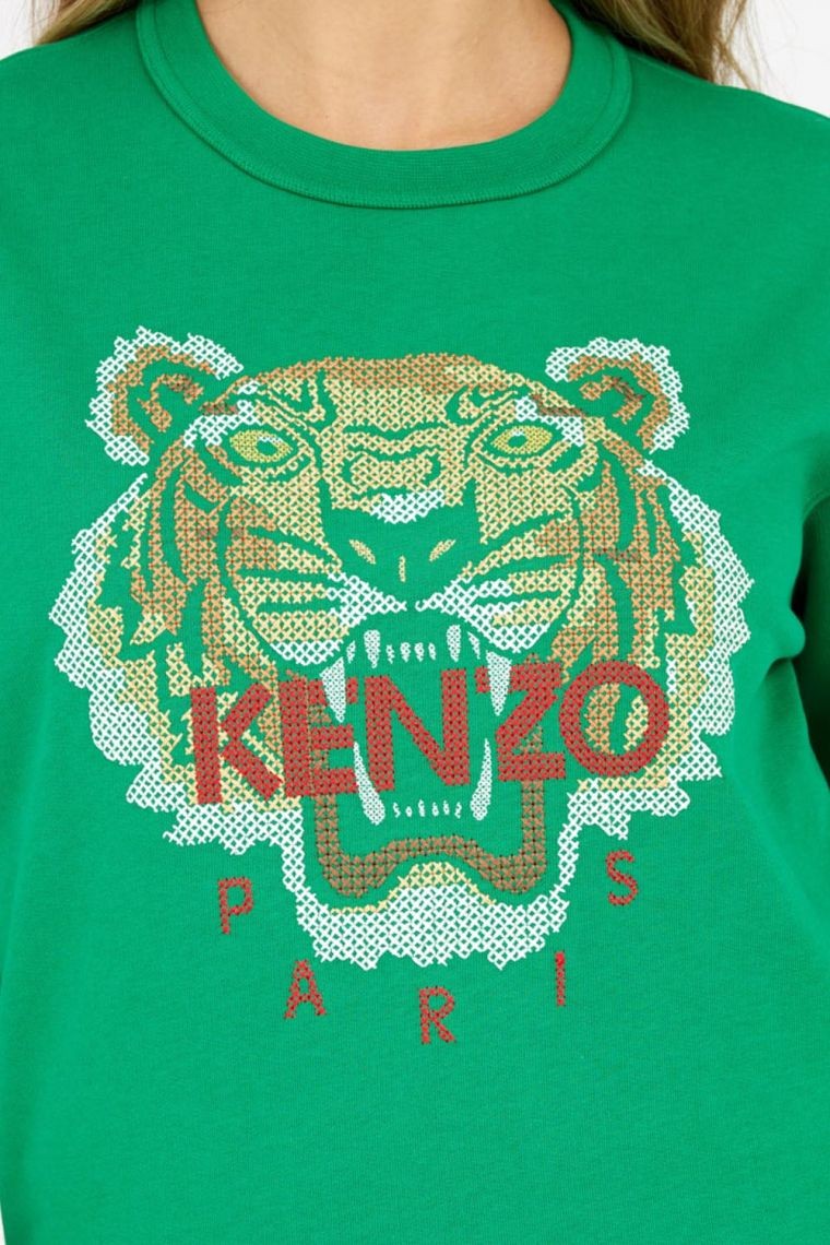 KENZO Зелений жіночий світшот з вишитим хрестиком тигром