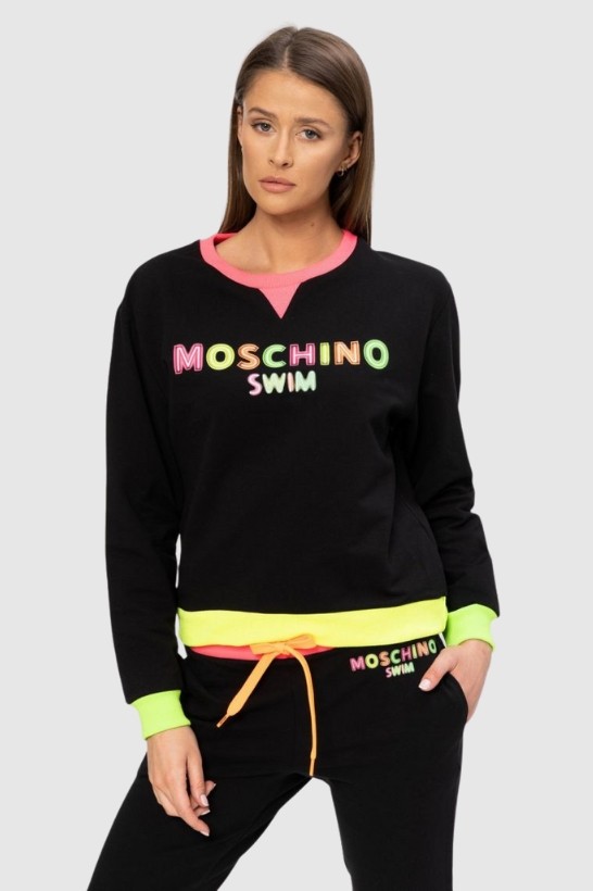 MOSCHINO Black sweatshirt with neon logo