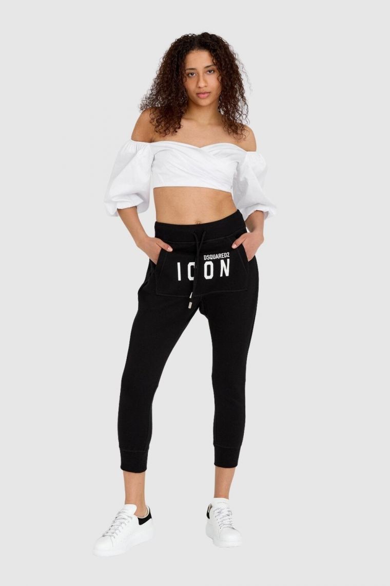 DSQUARED2 Black women's sweatpants with front pocket and icon logo