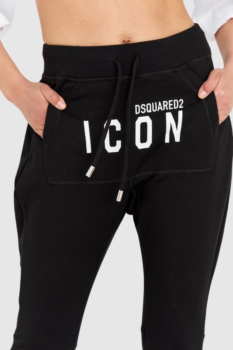 DSQUARED2 Black women's sweatpants with front pocket and icon logo