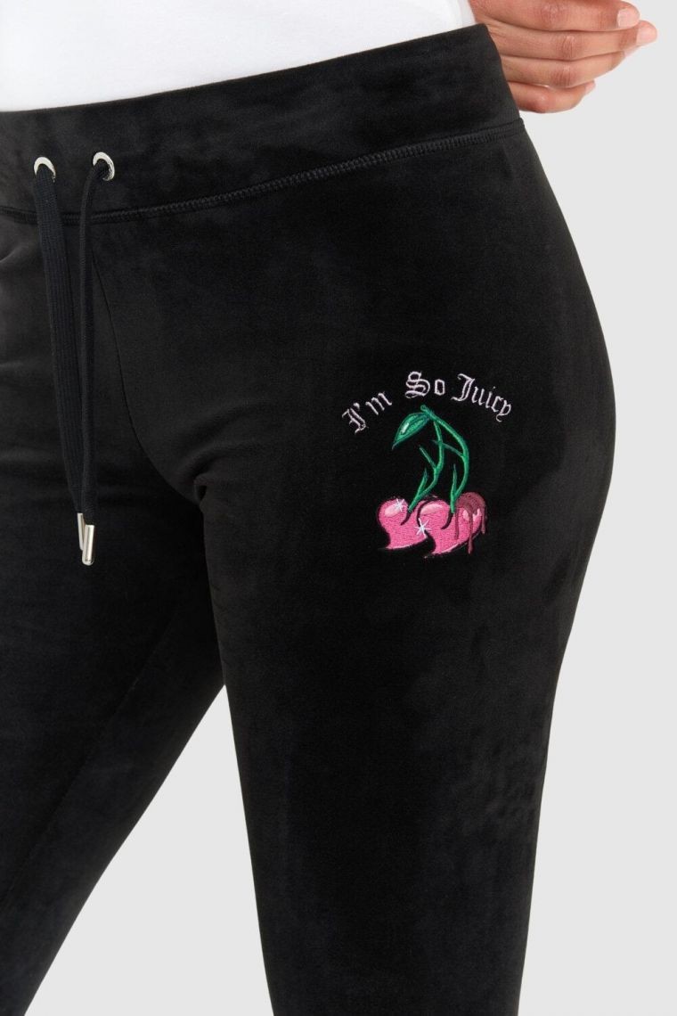 JUICY COUTURE Black velour sweatpants with embroidered cherries