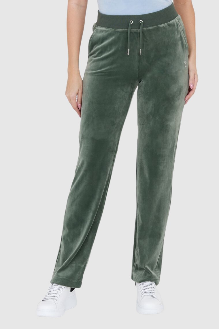 JUICY COUTURE Welurowe zielone spodnie dresowe diamante bottoms