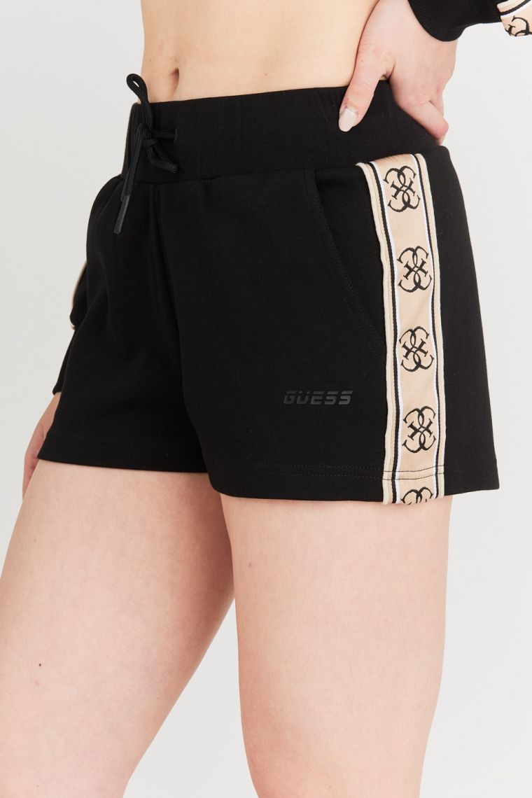 GUESS Czarne szorty damskie z lampasami w logo