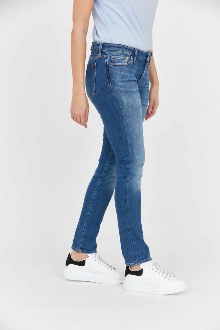 7 FOR ALL MANKIND Błękitne jeansy damskie Z PRZETARCIEM PYPER SLIM ILLUSION OUTLINE