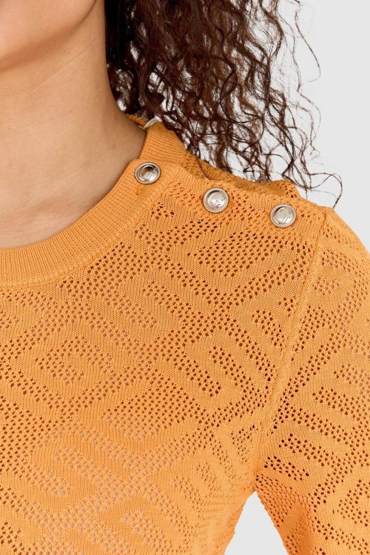 GUESS Pomarańczowy damski sweterek dzianinowy w monogram guess