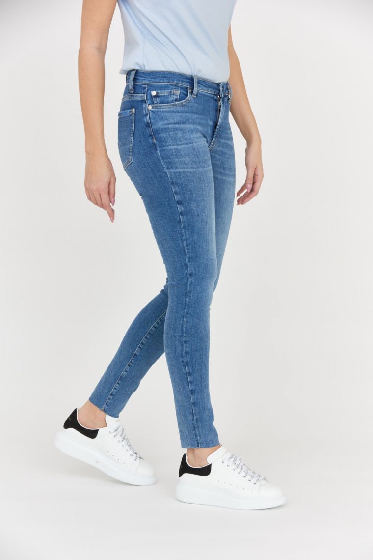 7 FOR ALL MANKIND Blue high-waisted jeans with jagged legs HW SKINNY SLIM ILLUSION Stride