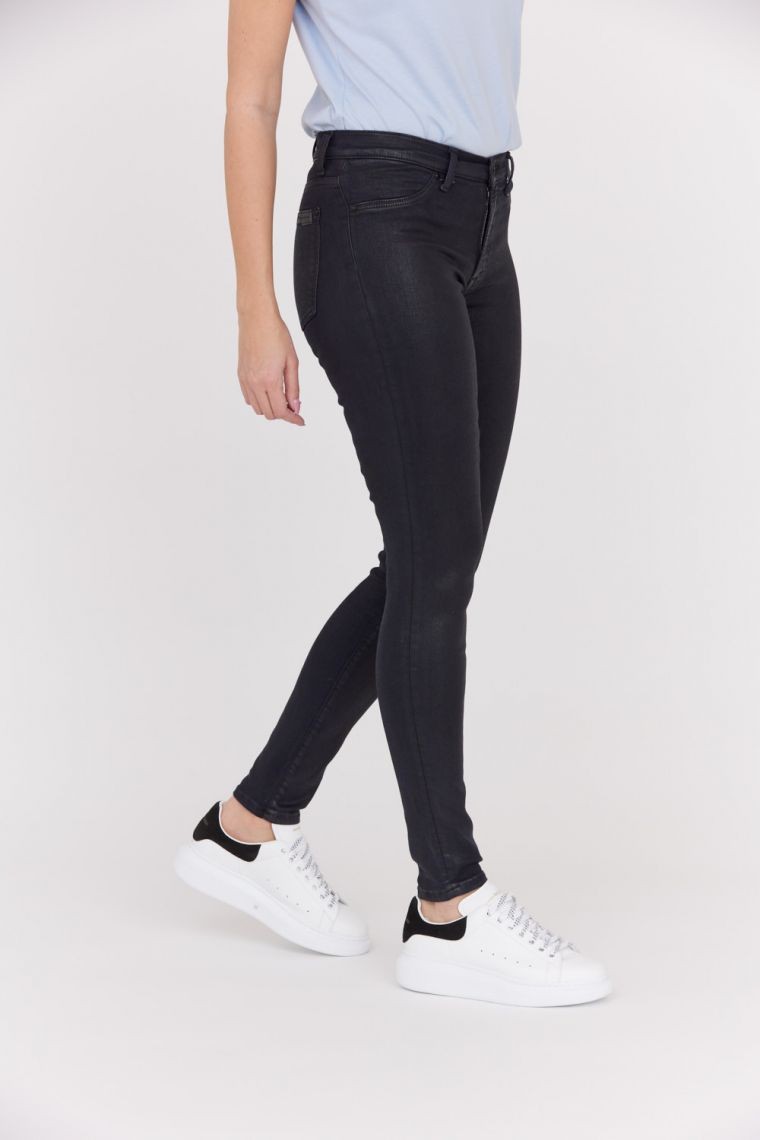 7 FOR ALL MANKIND Woskowane czarne jeansy damskie HW SKINNY COATED SLIM ILLUSION
