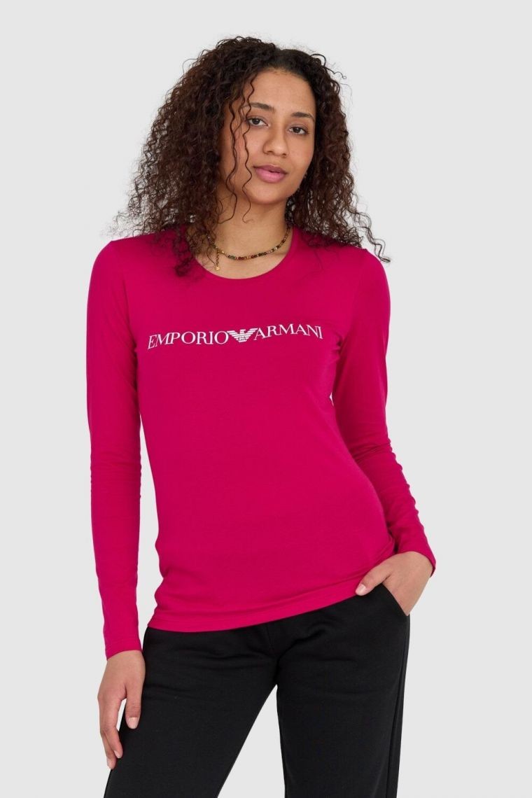 EMPORIO ARMANI Темно-рожевий жіночий лонгслів з білим логотипом