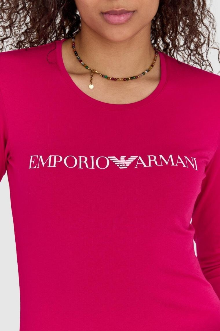 EMPORIO ARMANI Темно-рожевий жіночий лонгслів з білим логотипом