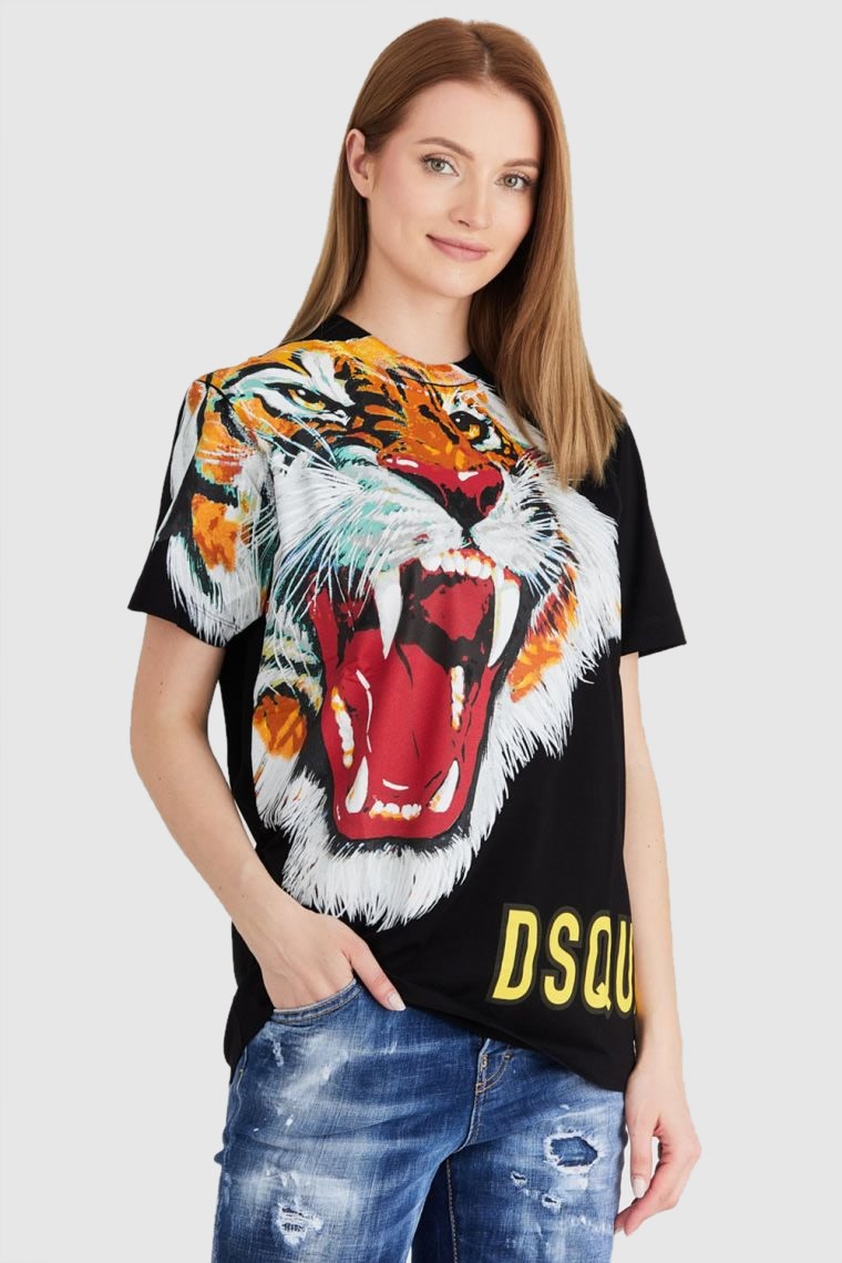 DSQUARED2 Чорна жіноча футболка з тигром