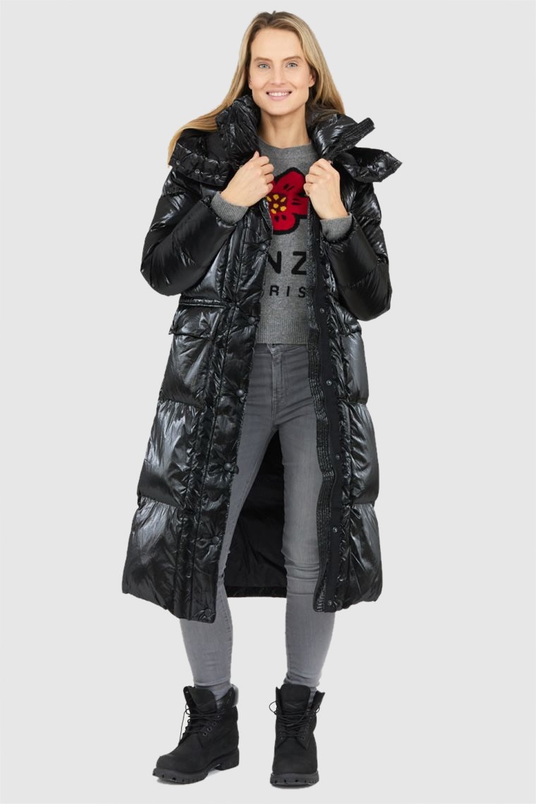 BLAUER Czarny puchowy płaszcz damski naomi z odpinanym kapturem