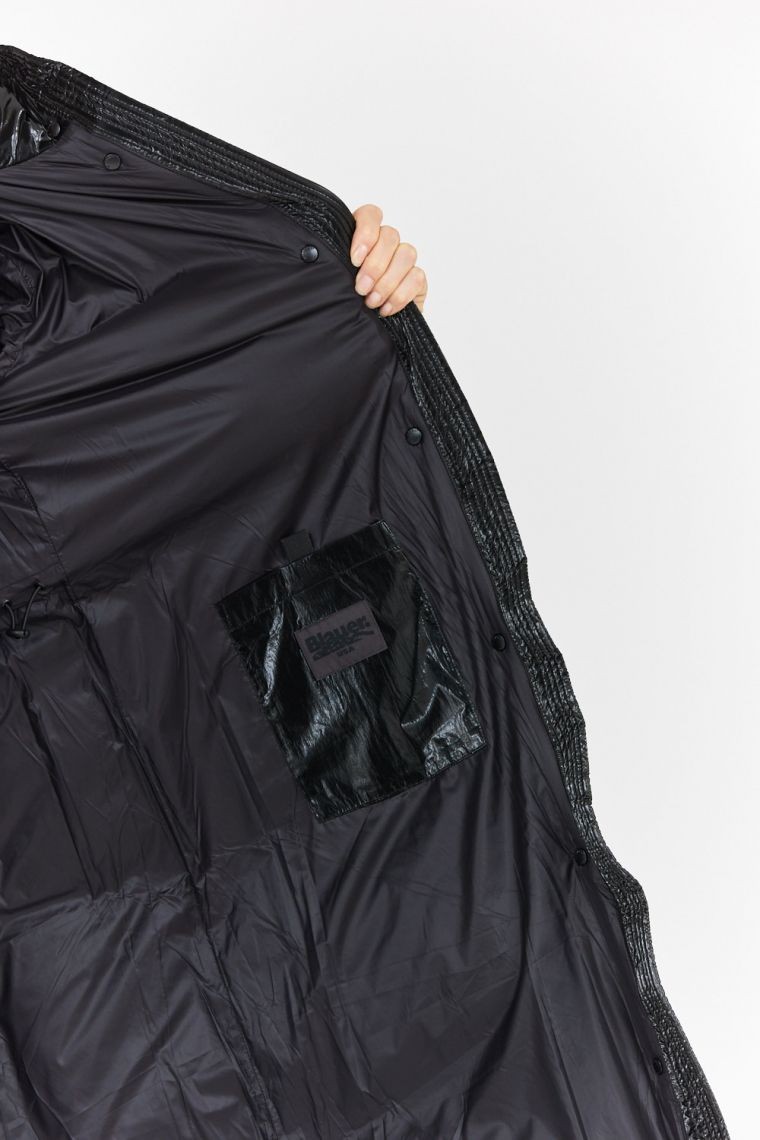 BLAUER Czarny puchowy płaszcz damski naomi z odpinanym kapturem