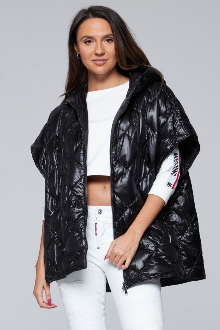 HETREGO Jachetă cu glugă fără mâneci Ginger down negru pentru femei