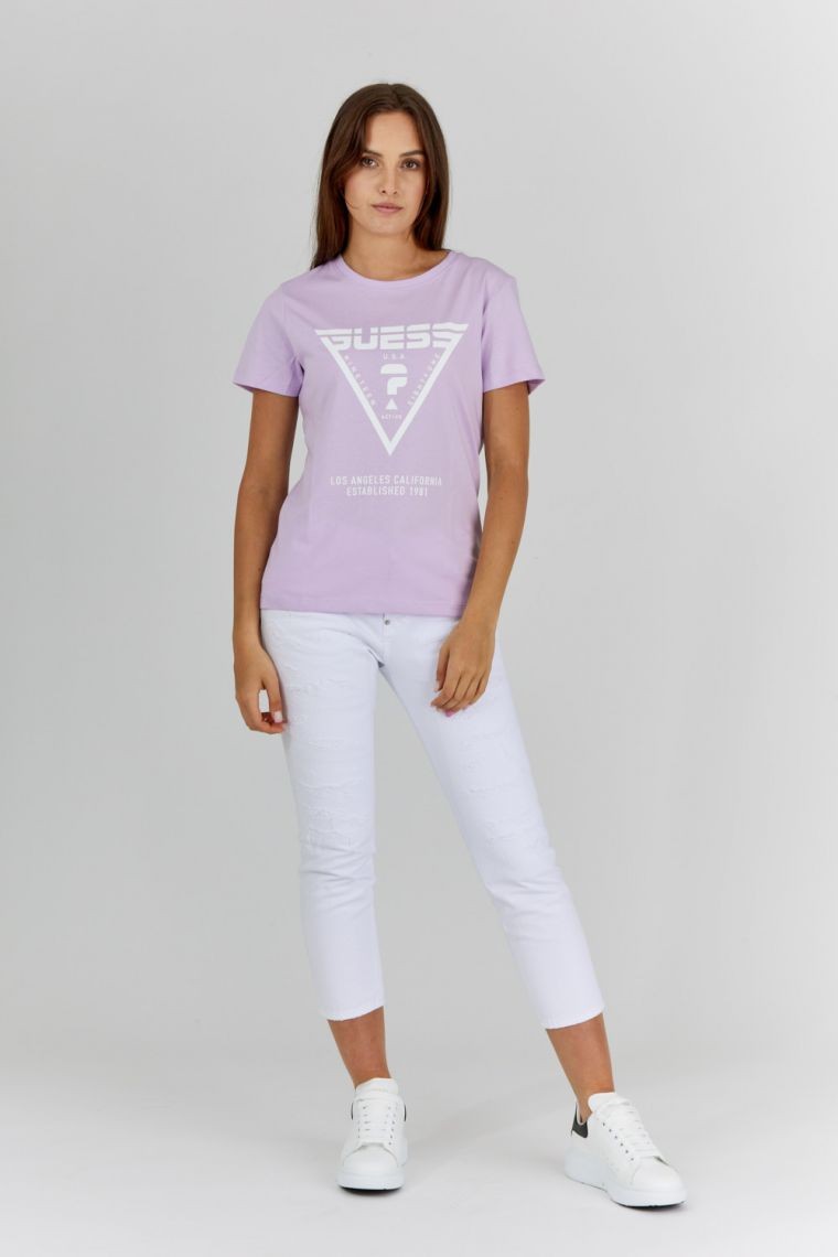 GUESS Purple women's t-shirt with white logo