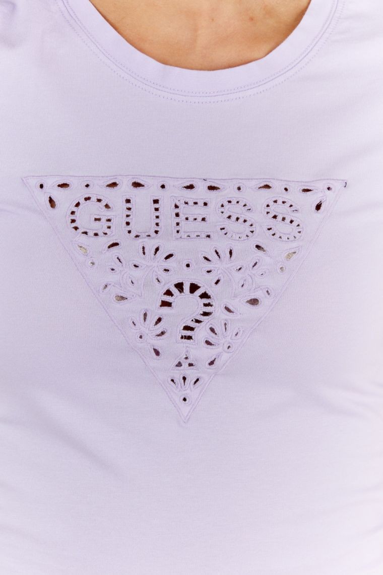 GUESS Purple women's t-shirt with openwork logo