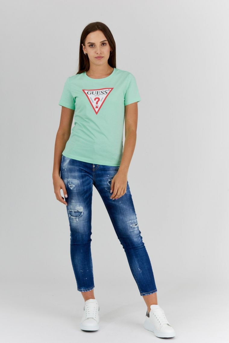 GUESS Green women's t-shirt with triangle logo