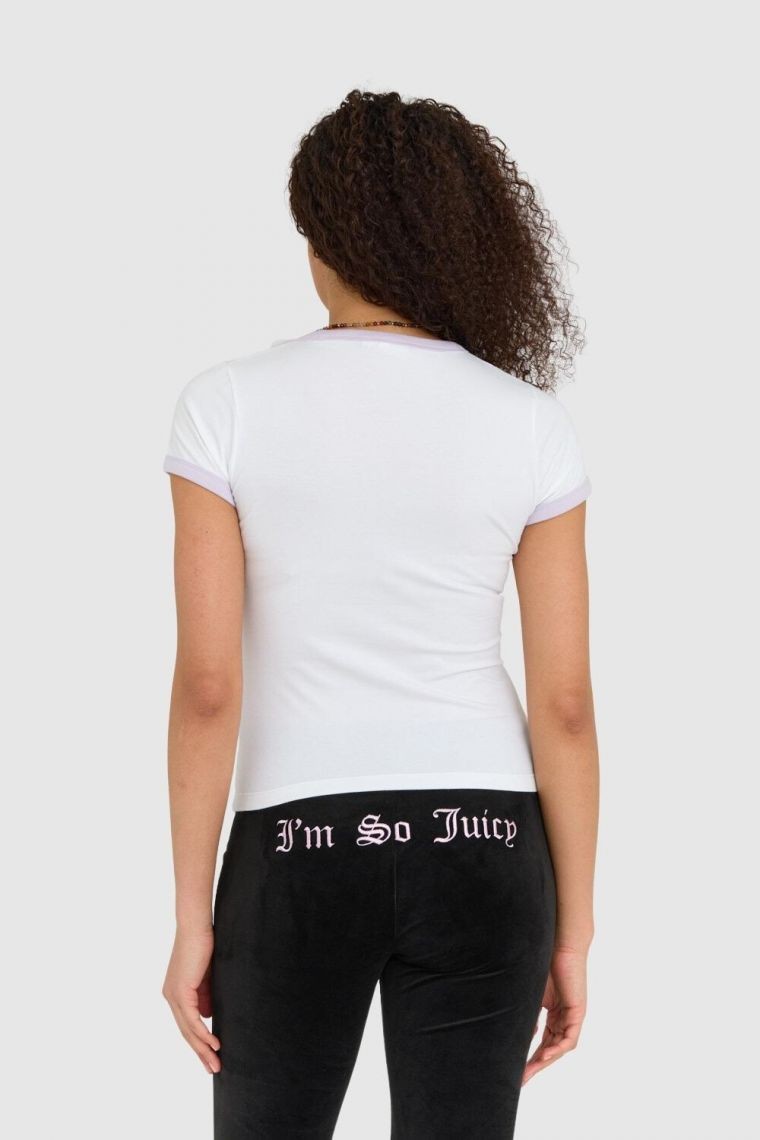 JUICY COUTURE Biały t-shirt damski z wisienkami slim