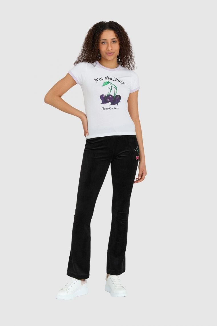 JUICY COUTURE Biały t-shirt damski z wisienkami slim