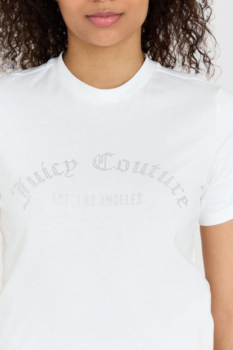 JUICY COUTURE Biały t-shirt damski z diamentowym logo