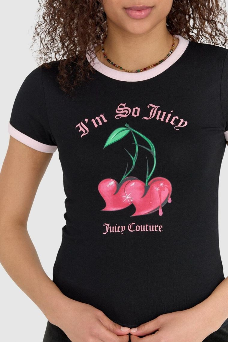 JUICY COUTURE Чорна жіноча футболка з вишнями