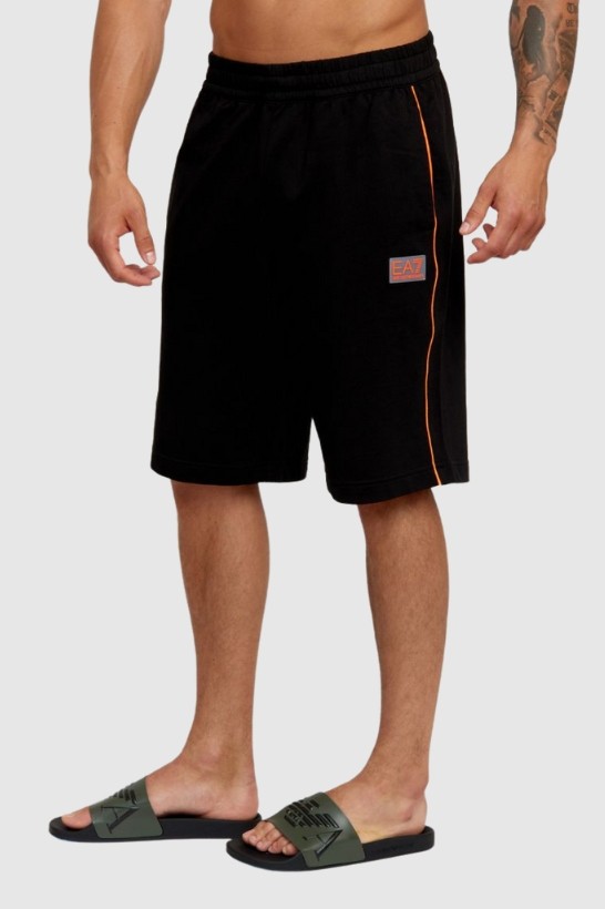 EA7 Black cotton shorts with orange piping