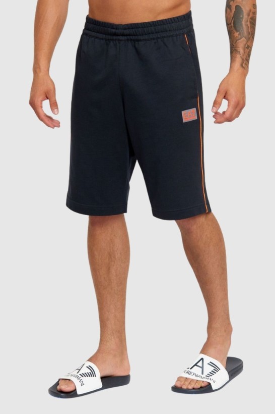 EA7 Navy blue cotton shorts with orange piping