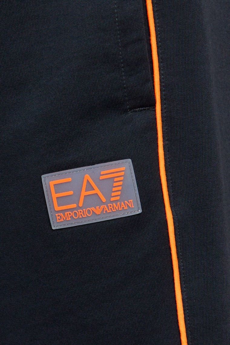 EA7 Navy blue cotton shorts with orange piping
