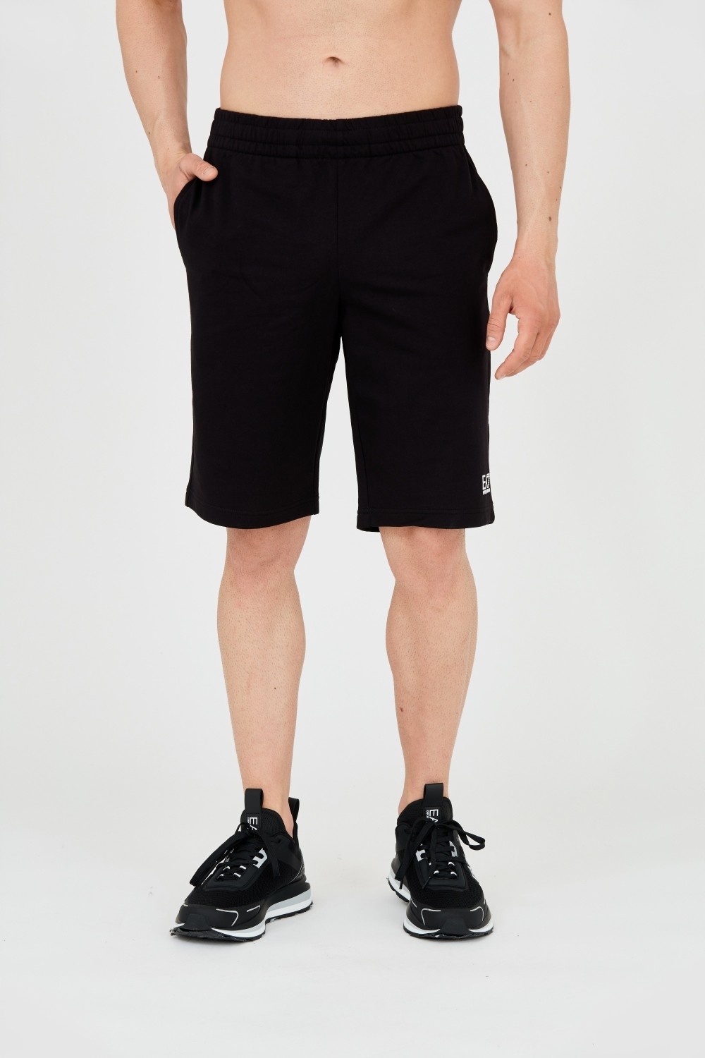 EA7 Black men's shorts with white logo