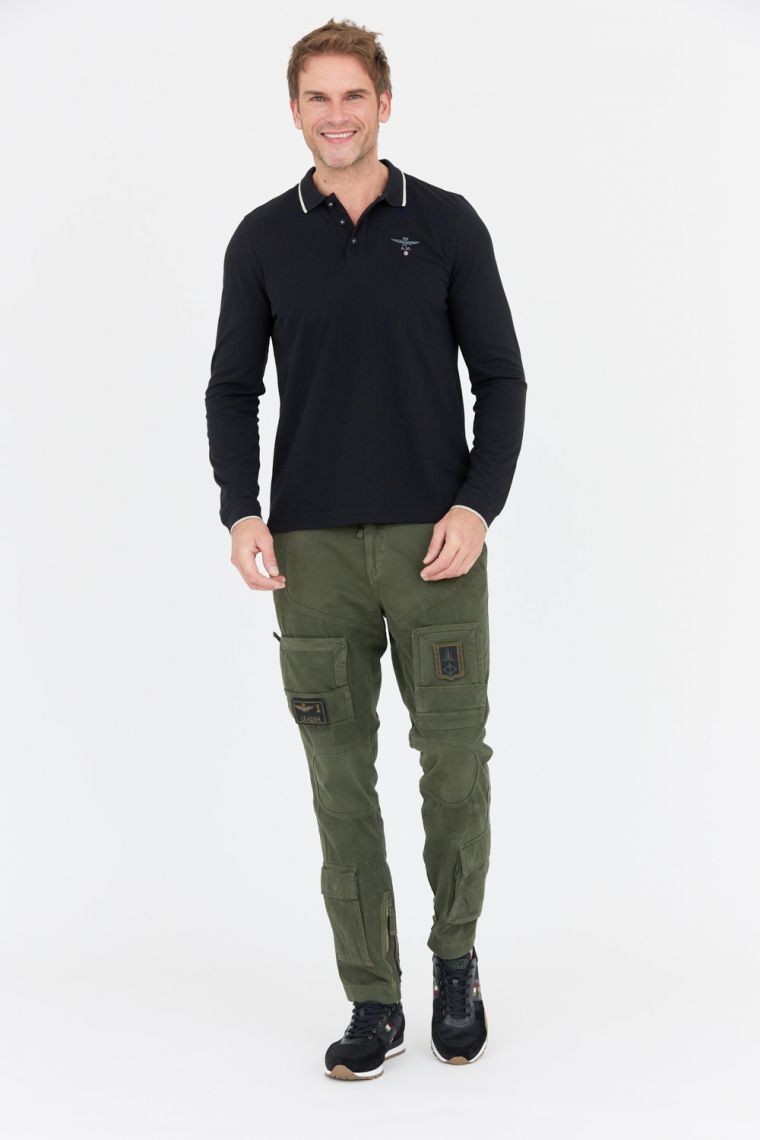 AERONAUTICA MILITARE Black long sleeve polo