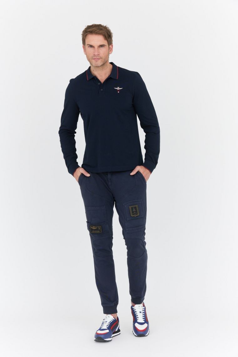 AERONAUTICA MILITARE Navy blue long sleeve polo