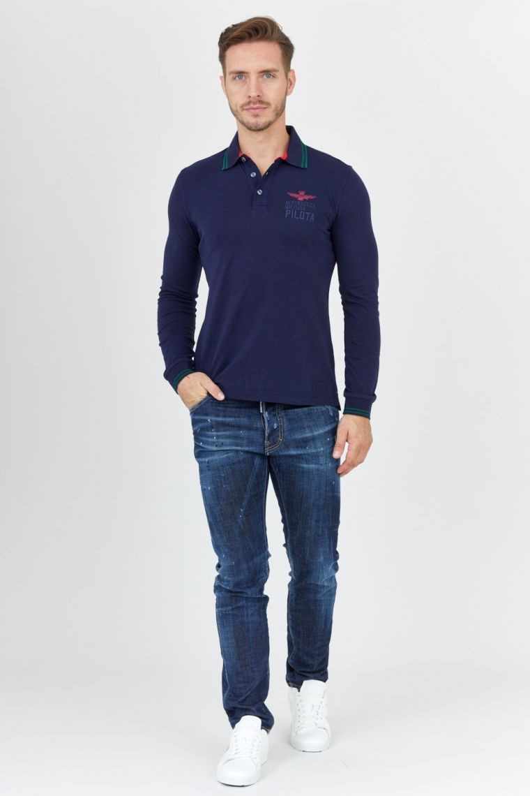 AERONAUTICA MILITARE Granatowy long sleeve polo