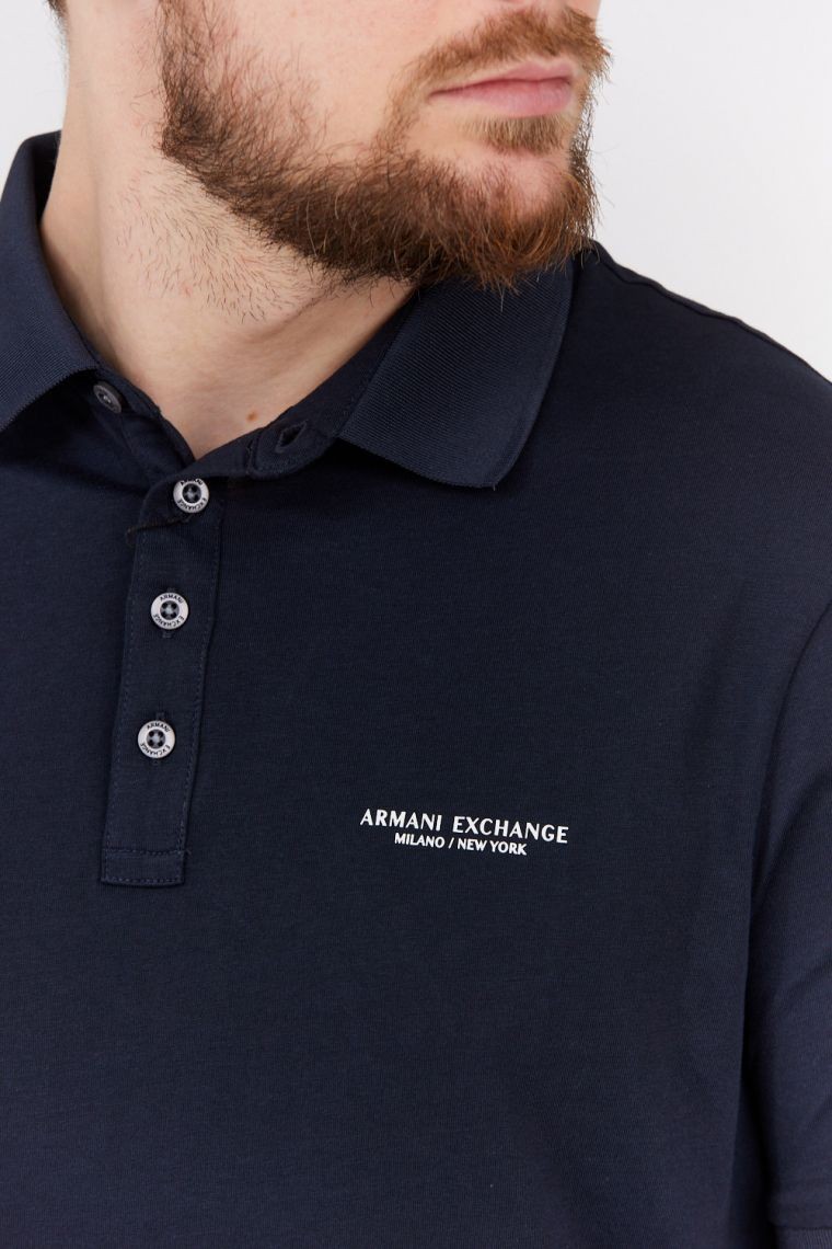 ARMANI EXCHANGE navy blue polo shirt with white logo