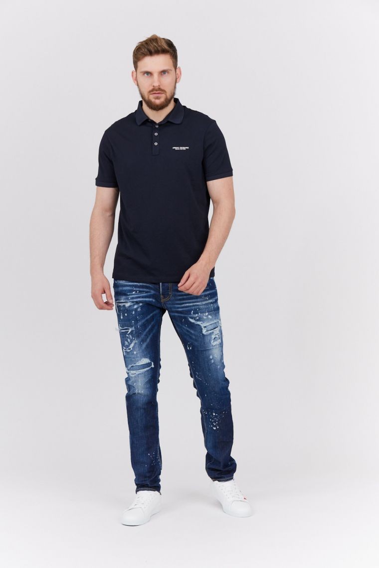 ARMANI EXCHANGE navy blue polo shirt with white logo