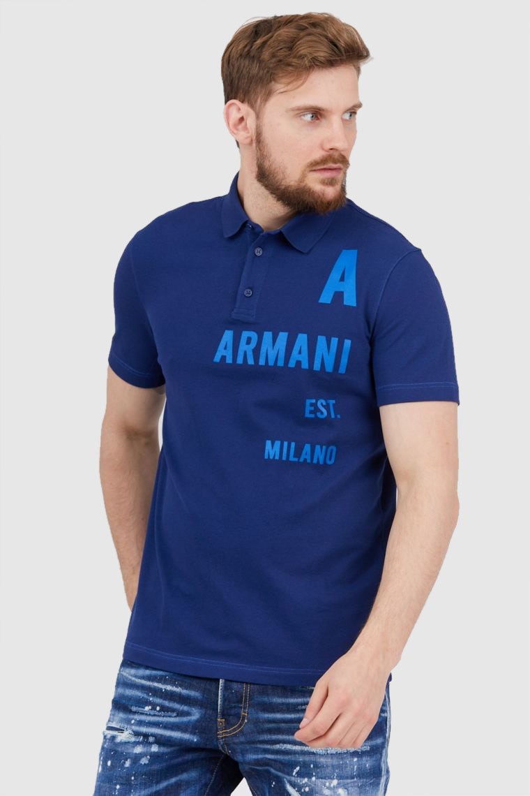 ARMANI EXCHANGE Granatowa męska koszulka polo z nadrukiem