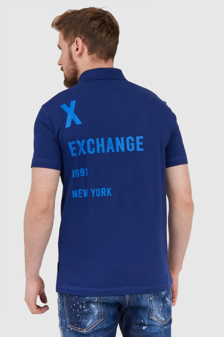 ARMANI EXCHANGE Granatowa męska koszulka polo z nadrukiem