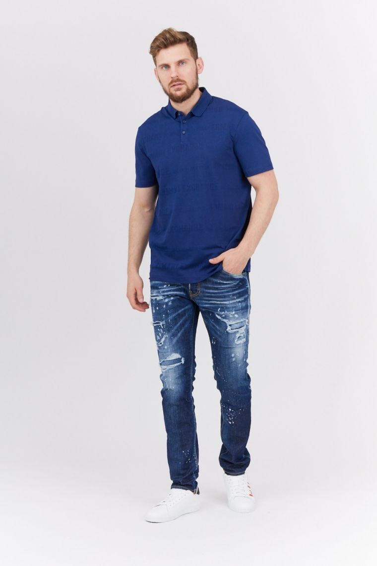 ARMANI EXCHANGE Темно-синя чоловіча сорочка-поло з логотипом