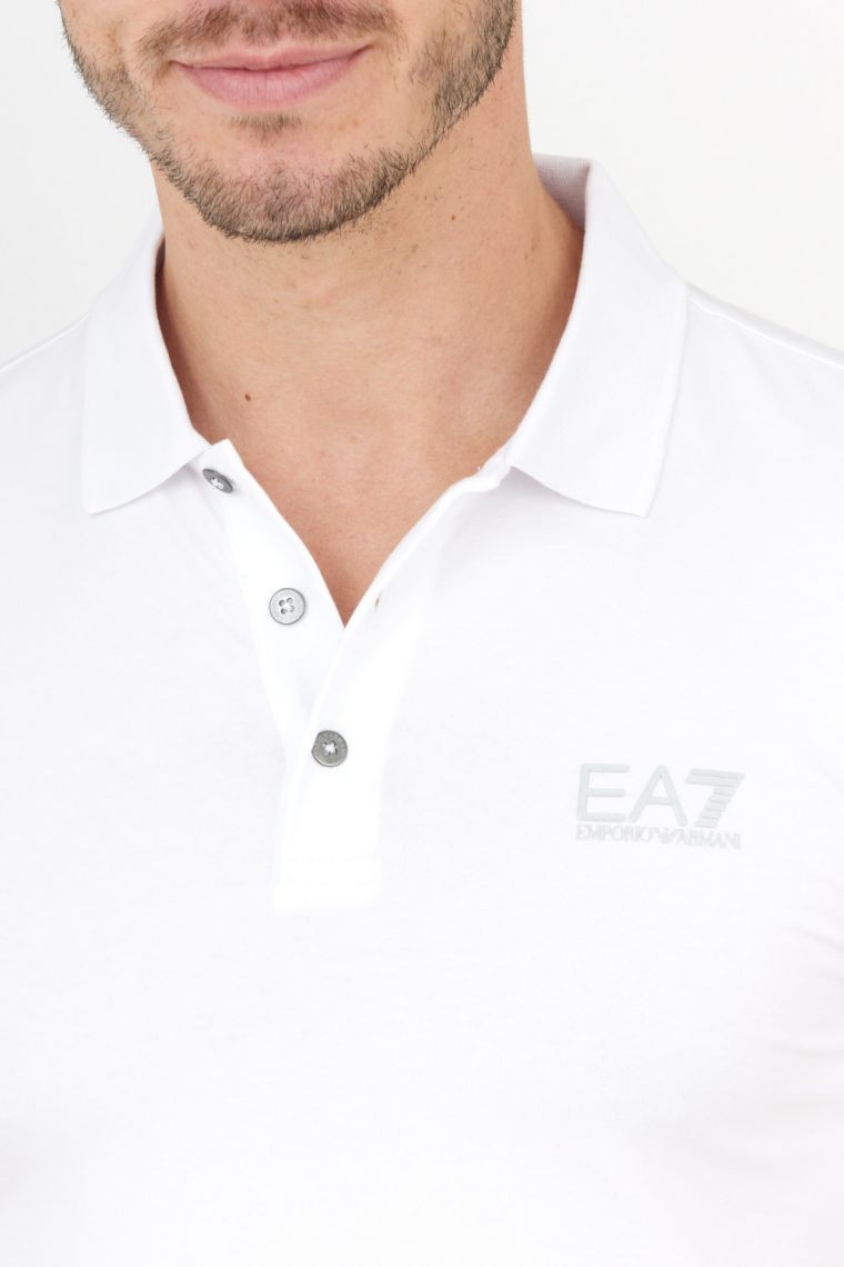EA7 White polo shirt with silver logo