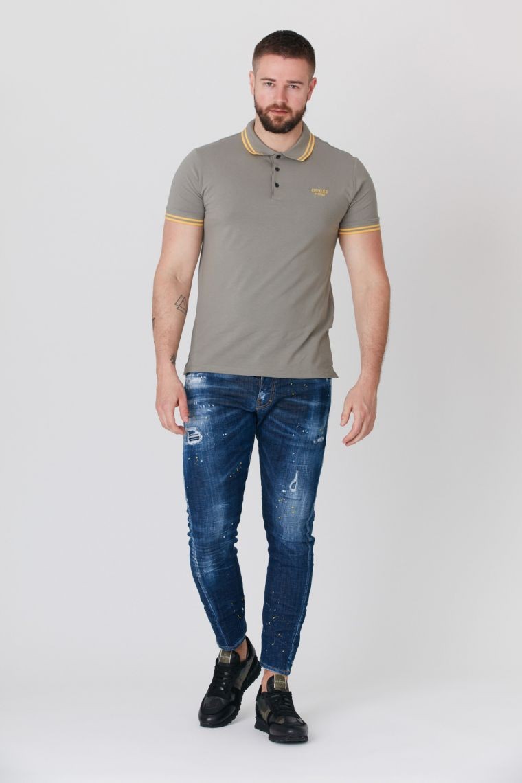 GUESS Khaki polo shirt with embroidered logo