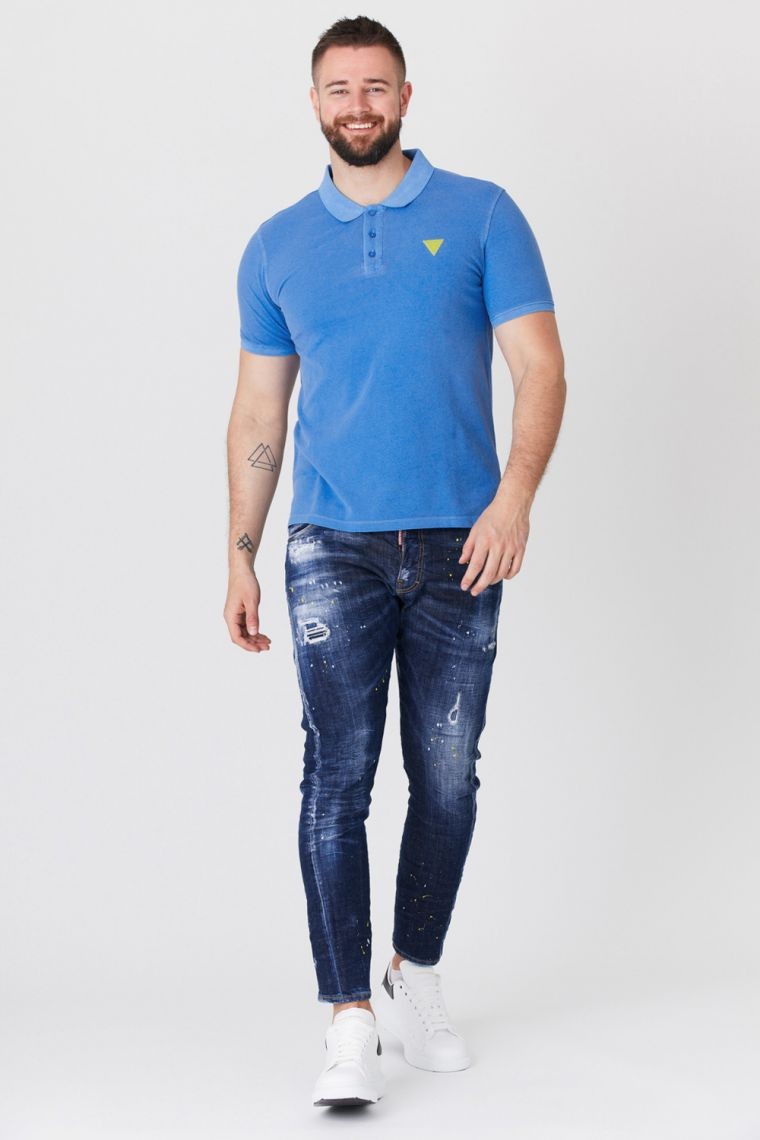 GUESS Blue polo shirt with yellow logo