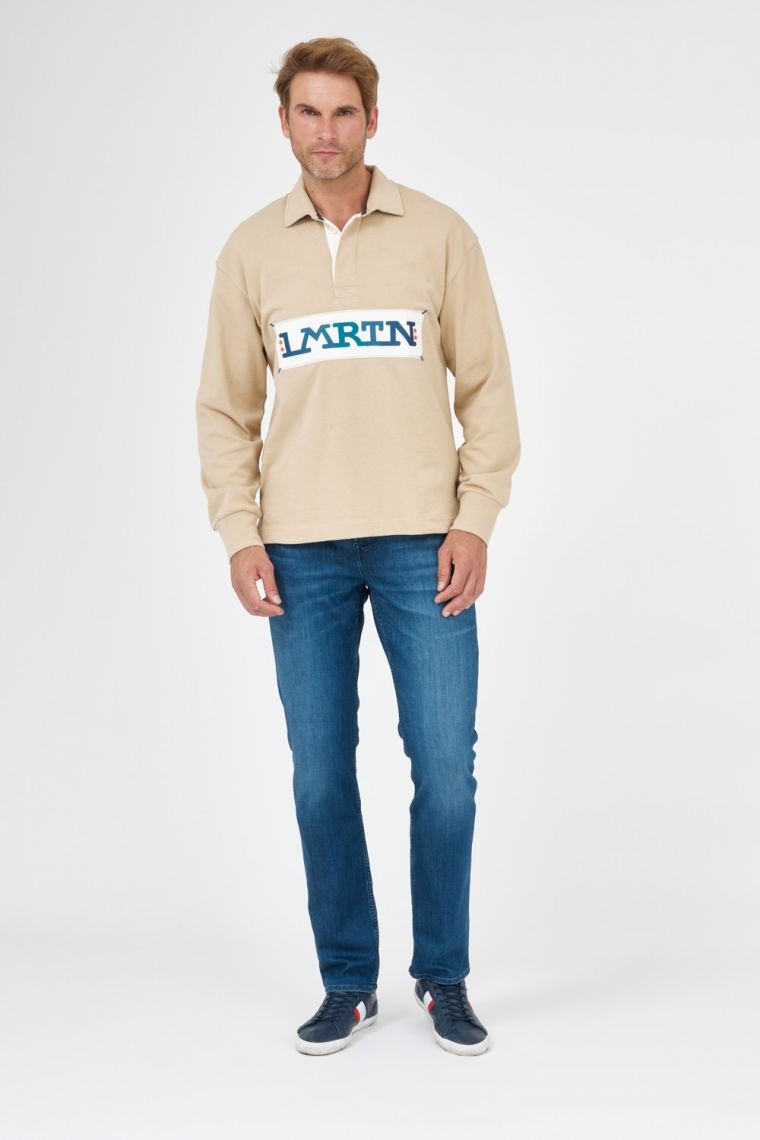 LA MARTINA Tricou polo bej pentru bărbați cu logo brodat