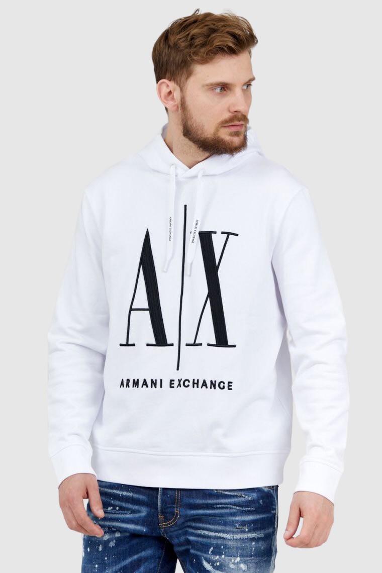 ARMANI EXCHANGE White men's hoodie with embroidered logo
