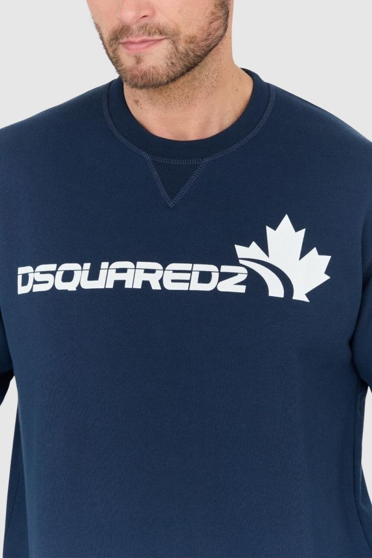 DSQUARED2 Hanorac albastru pentru bărbați cu logo cu frunze albe