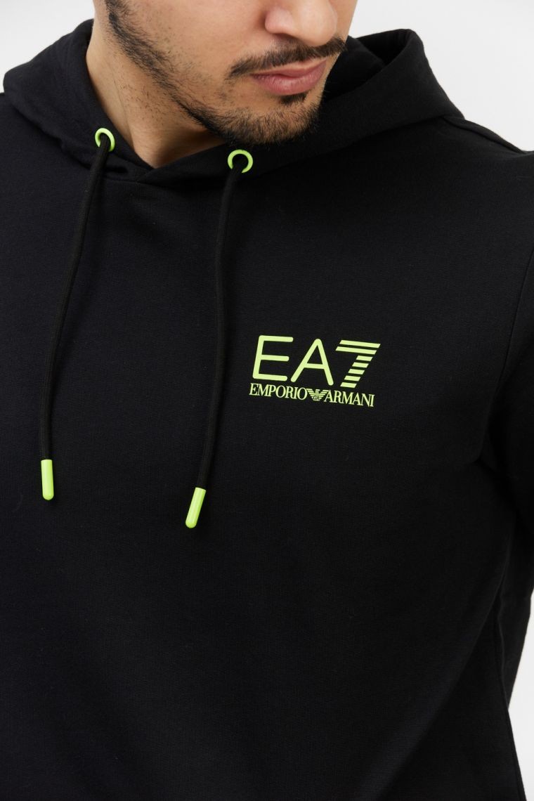 EA7 Black men's sweatshirt with large neon logo