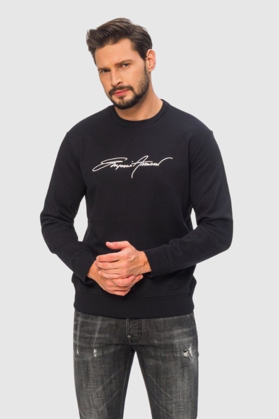 EMPORIO ARMANI Men's navy blue sweatshirt with white embroidered logo