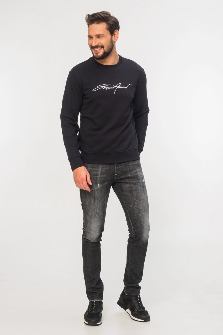 EMPORIO ARMANI Men's navy blue sweatshirt with white embroidered logo