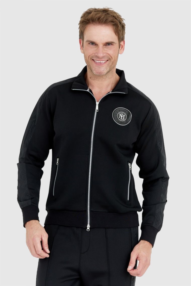 LA MARTINA Black men's zip-up sweatshirt with round logo