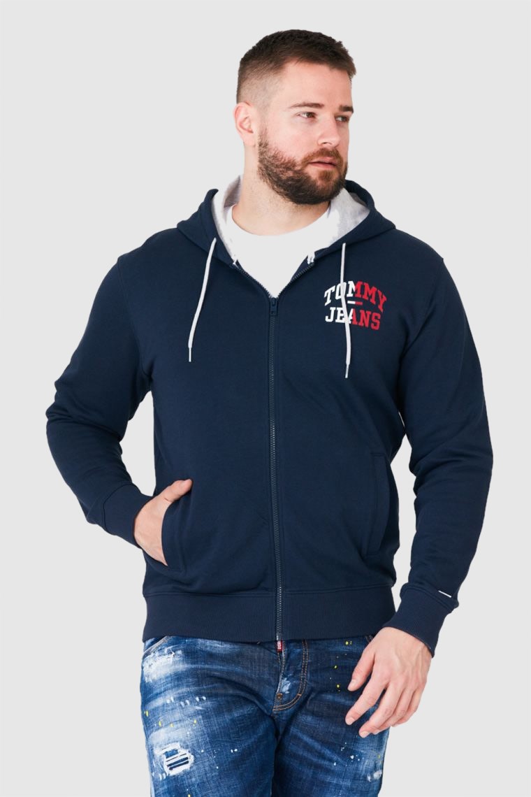 TOMMY JEANS Men's navy blue zip-up sweatshirt with large logo