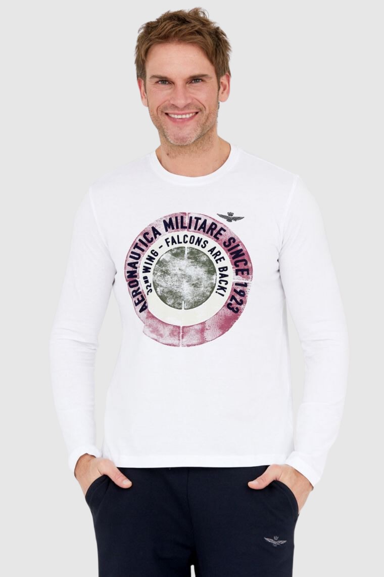 AERONAUTICA MILITARE Biały longsleeve męski z okrągłym logo